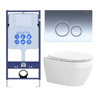 Комплект SET AQUATEK ЛЕЯ cm-018 4в1 унитаз с инсталляцией кнопкой и сиденьем микролифт